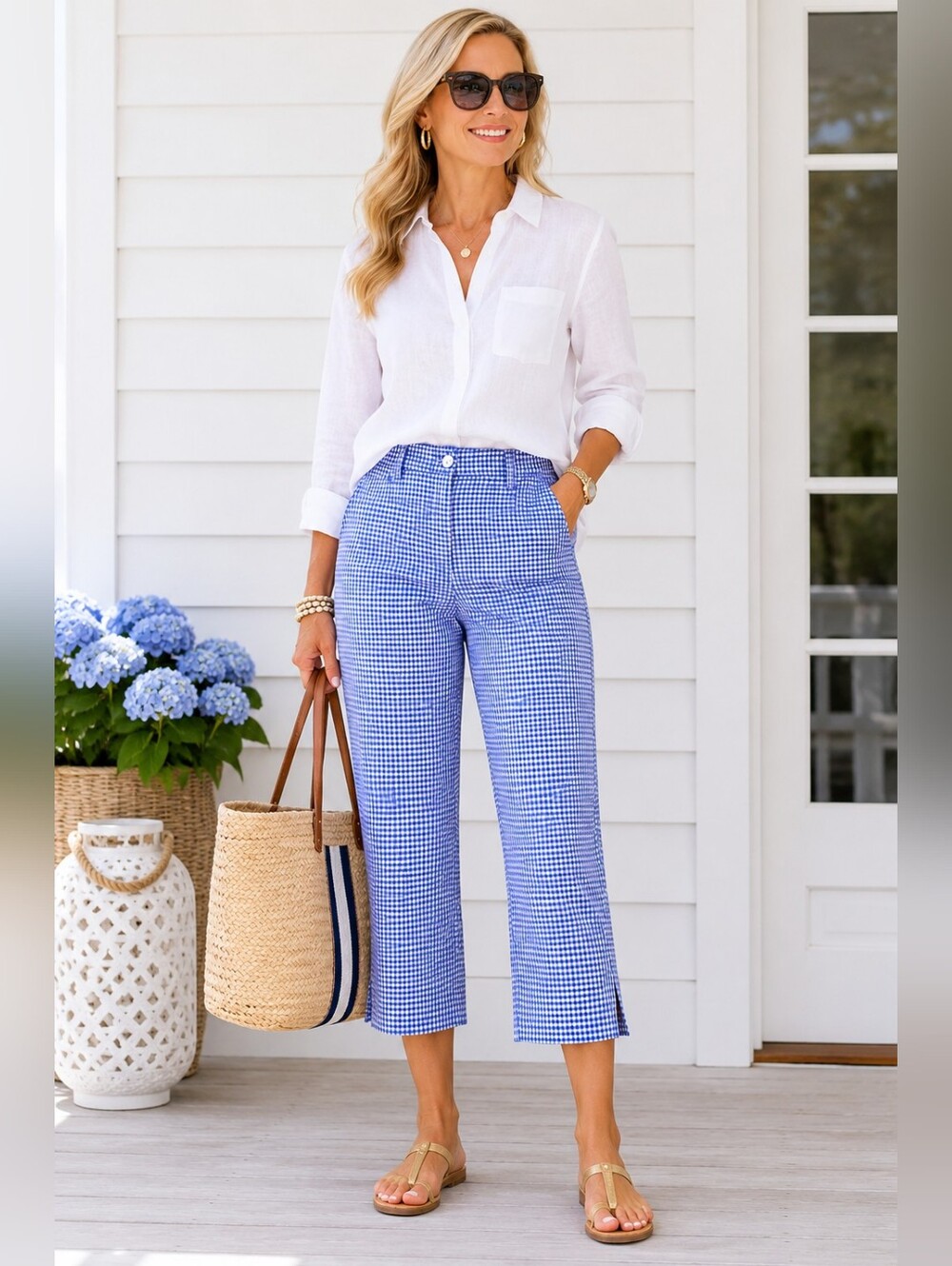 Talbots Blue Gingham Cropped Ankle Pants